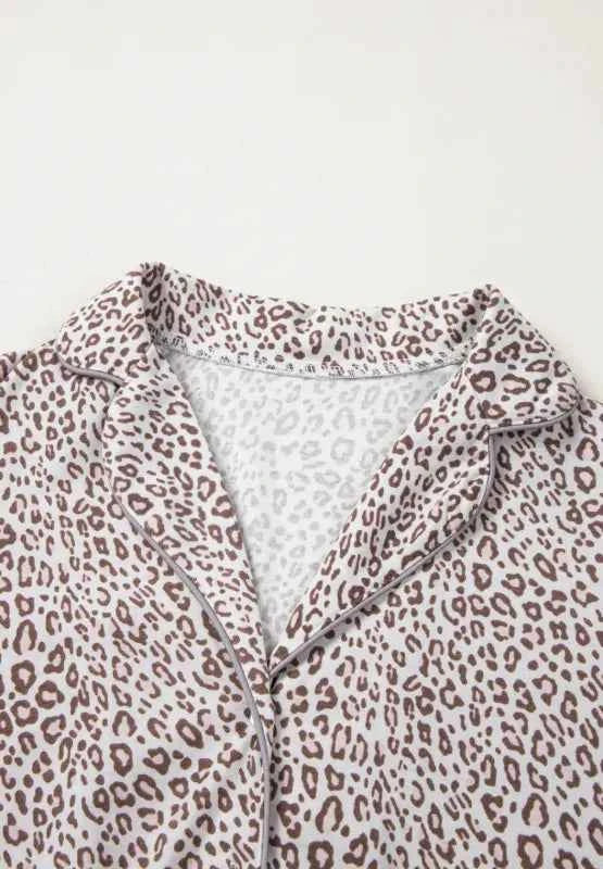 Leopard Print Button Down Long Sleeve Top & Pants Set.