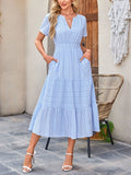Tiered Notched Short Sleeve Dress.