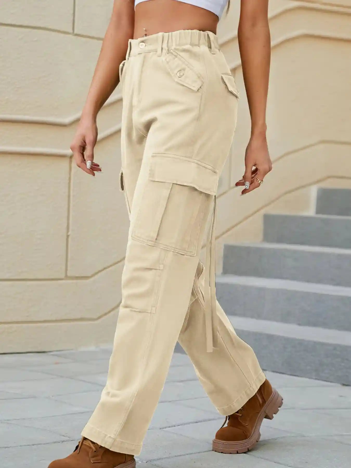High Waisted Cargo Pocket Jeans.