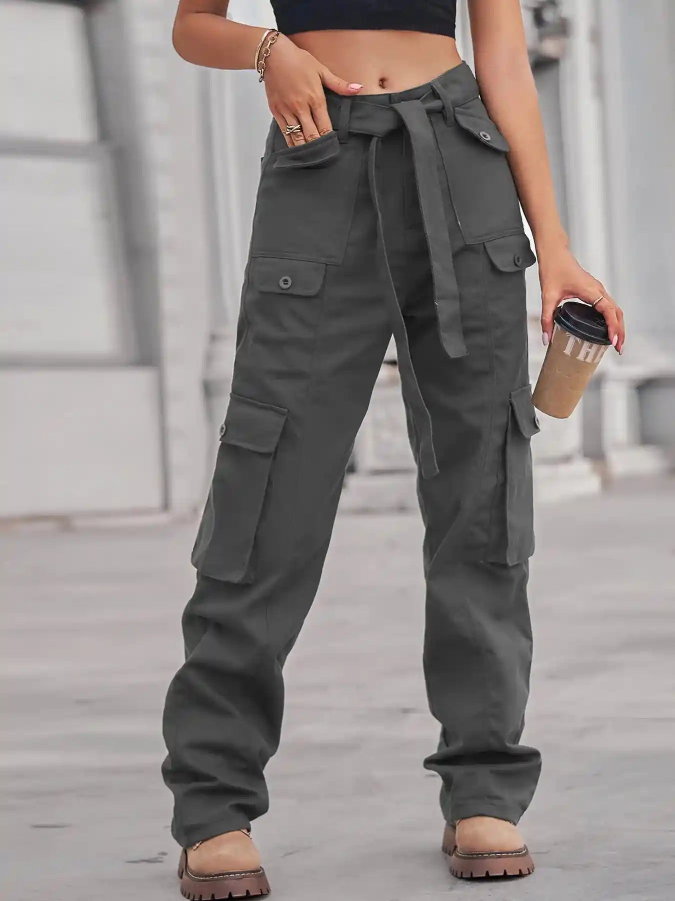 High-Waisted Multi-Pocket Cargo Jeans.