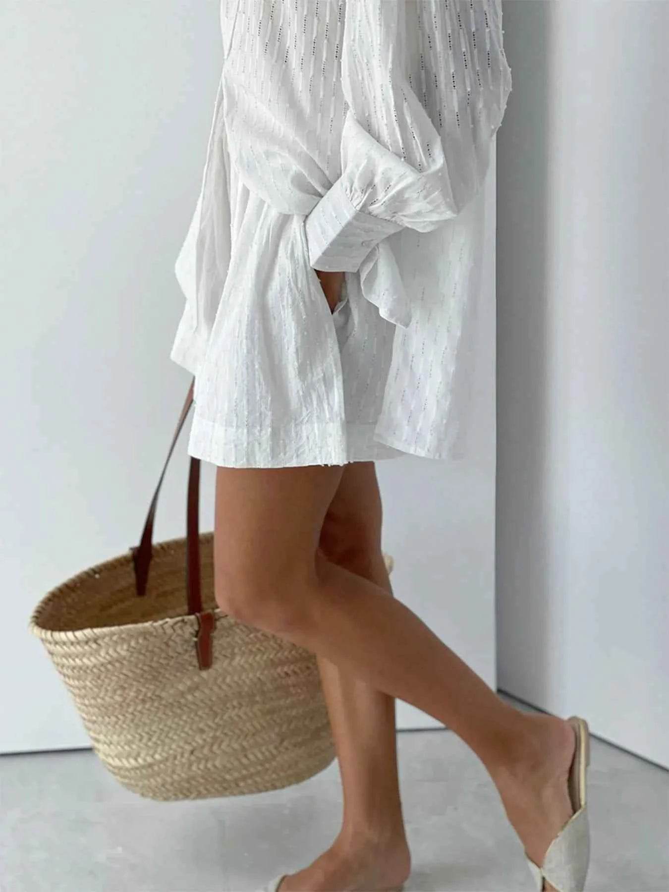 Textured Button-Up Shirt and Shorts Set - EBYNN