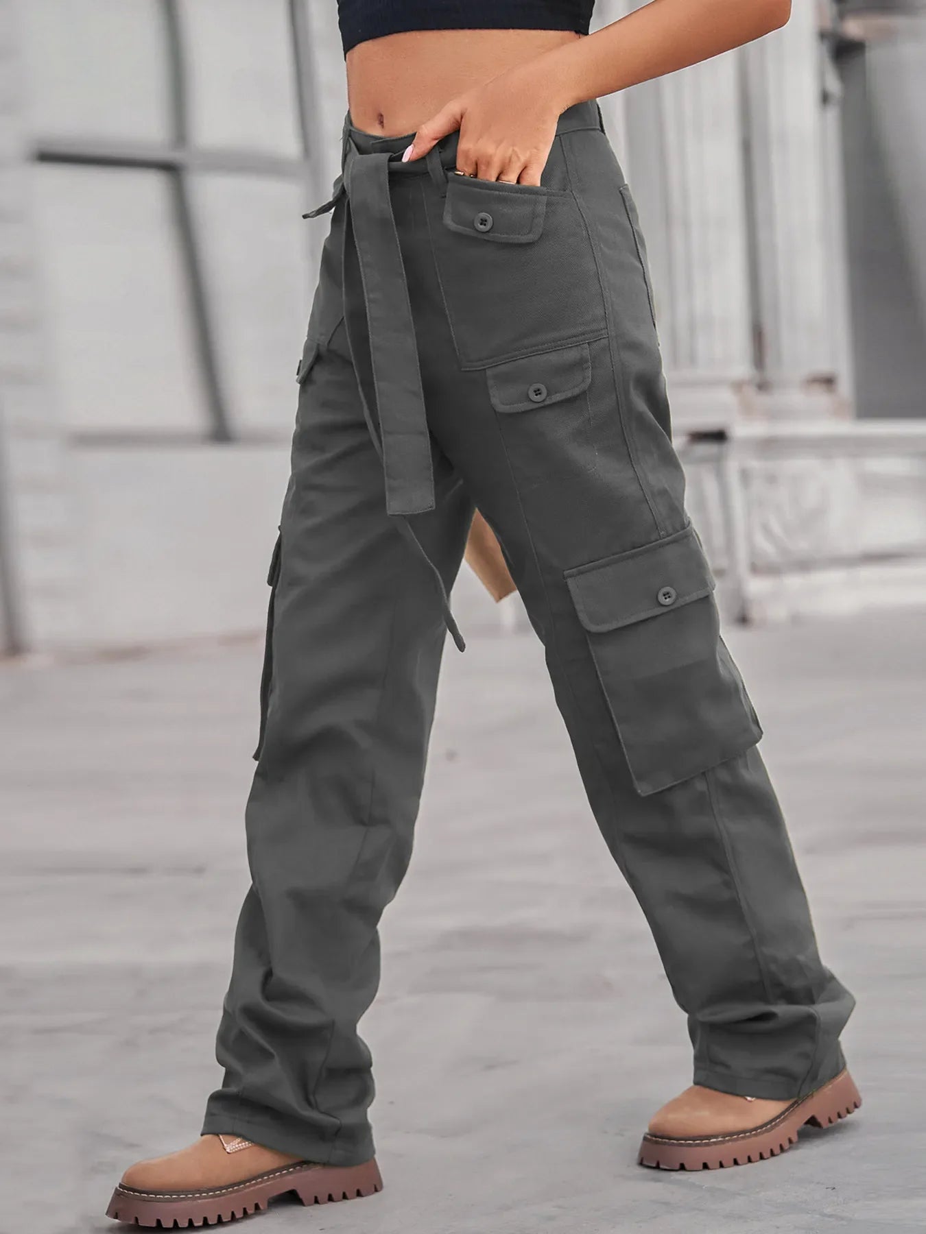 High-Waisted Multi-Pocket Cargo Jeans.