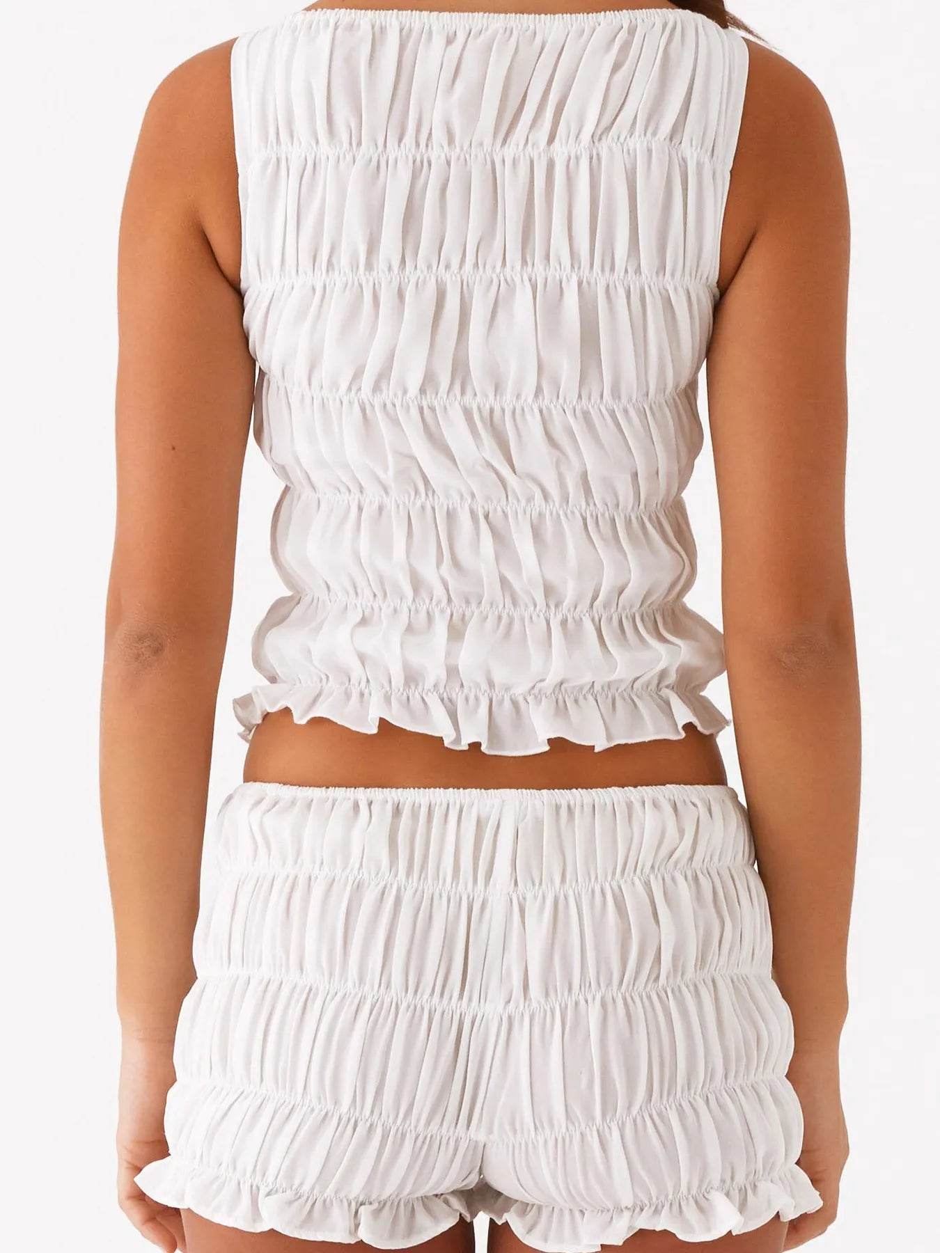 Ruched Texture Tank and Shorts Two-Piece Set - EBYNN