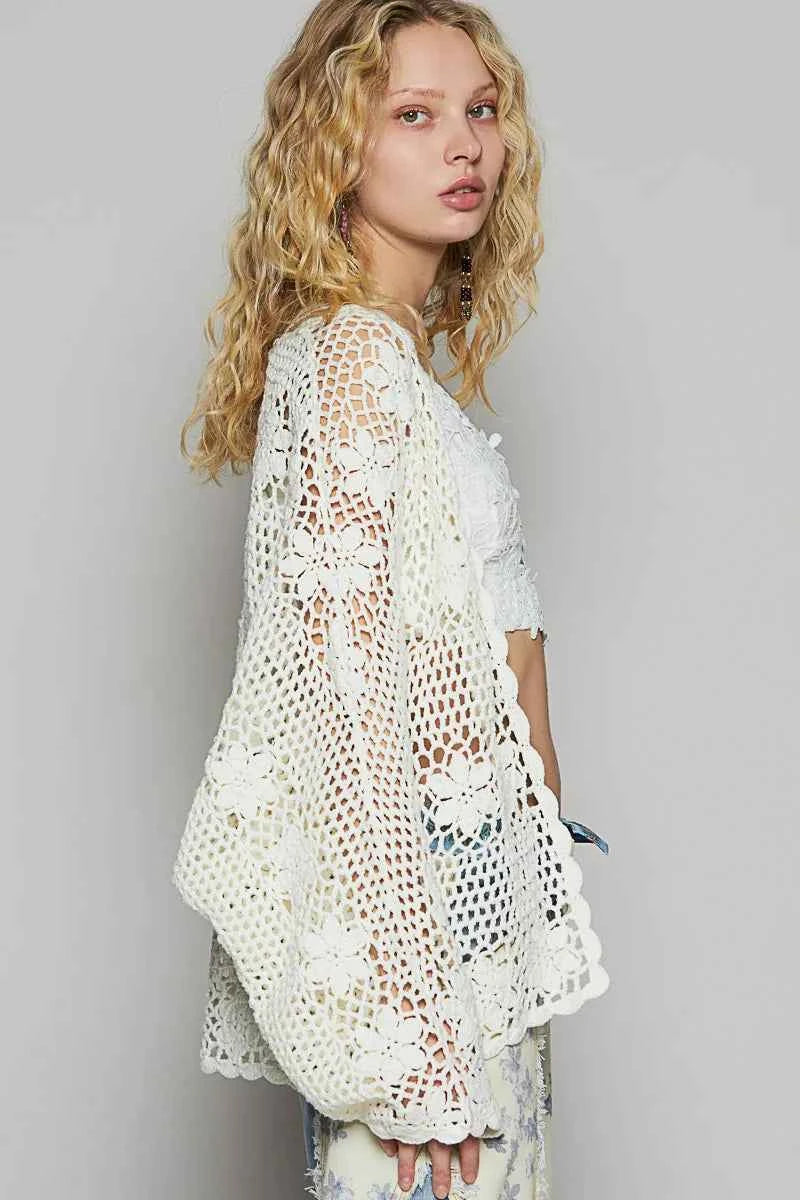 Bohemian Crochet Open-Front Cardigan.