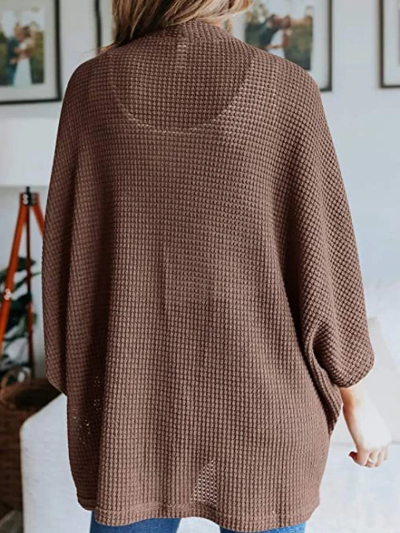 Plus Size Open Front Waffle Knit Cardigan.
