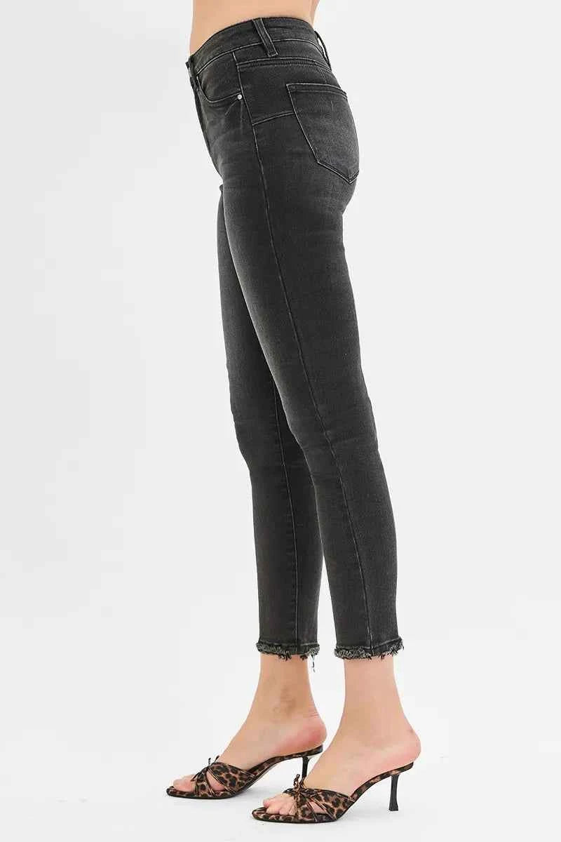 RISEN Plus Size Tummy Control Mid Rise Crop Skinny Jeans.
