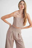 Linen Mix Crop Cami and Wide Leg Pants Set - EBYNN