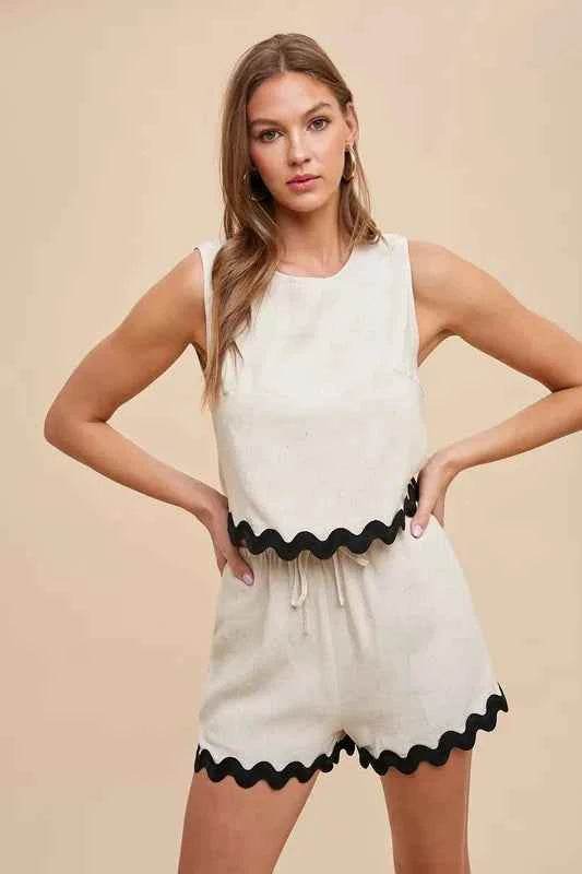 Annie Wear Ric Rac Trim Top & Shorts Set - EBYNN