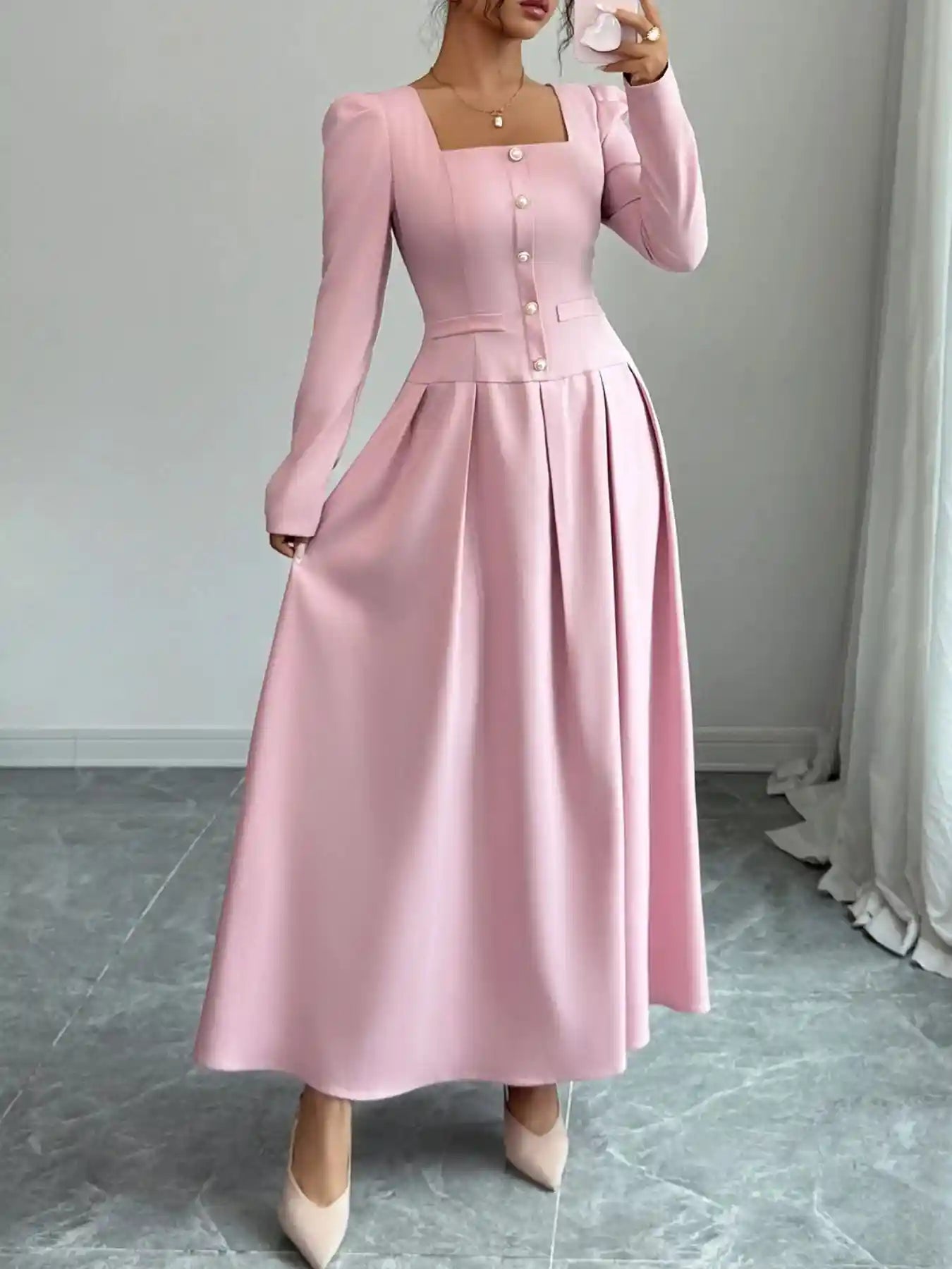 Square Neck Long Sleeve Maxi Dress.