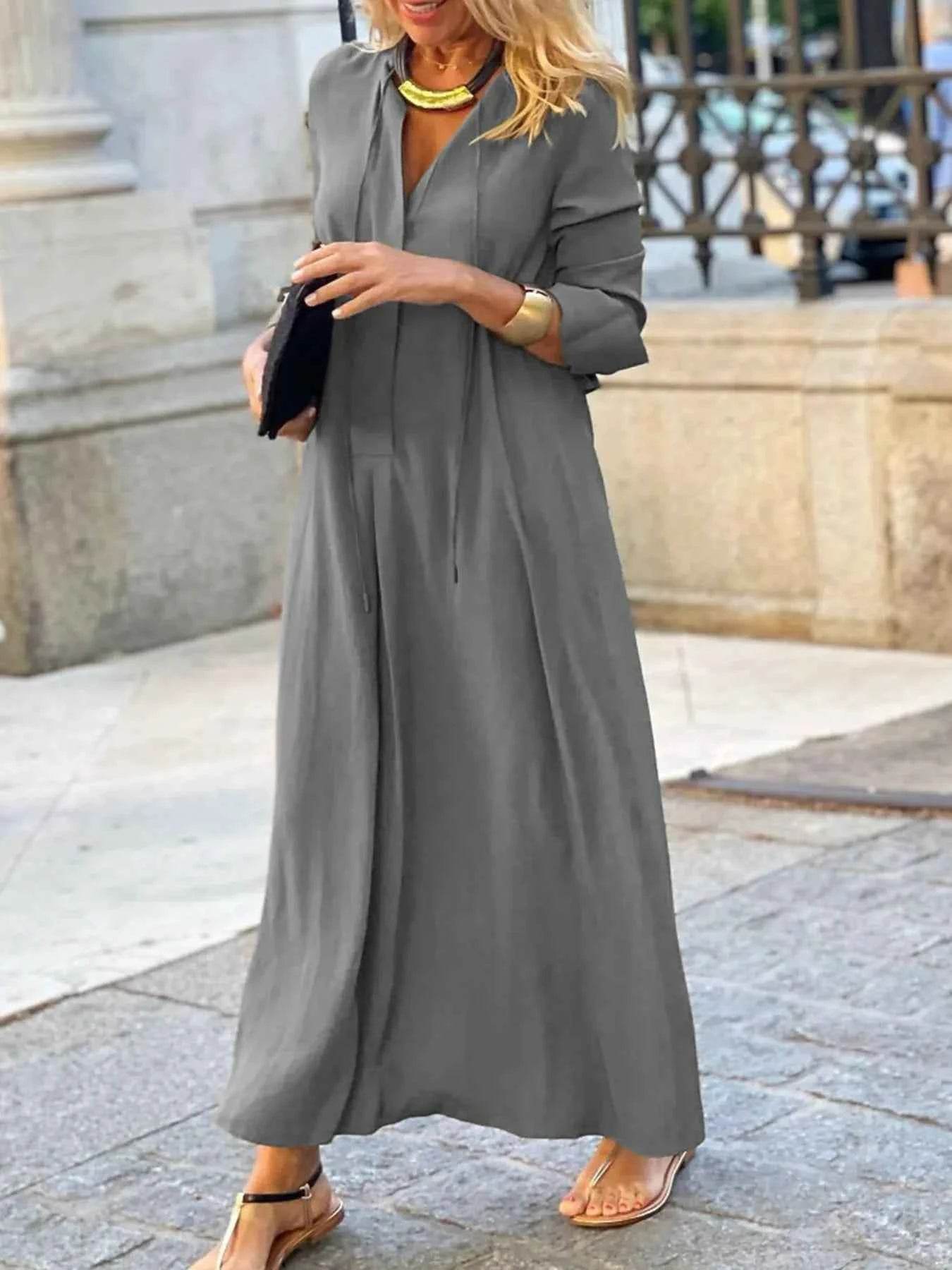 Plus Size Solid Color Maxi Shirt Dress.