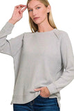 Zenana Waffle Knit Sweater - Cozy Round Neck Raglan Style - EBYNN