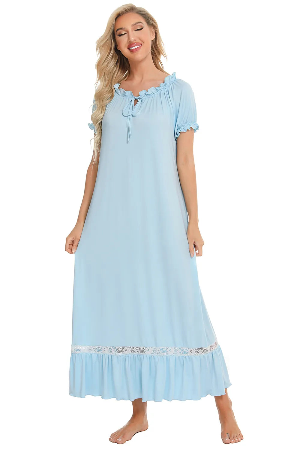 Lace Detail Short Sleeve Lounge Dress.