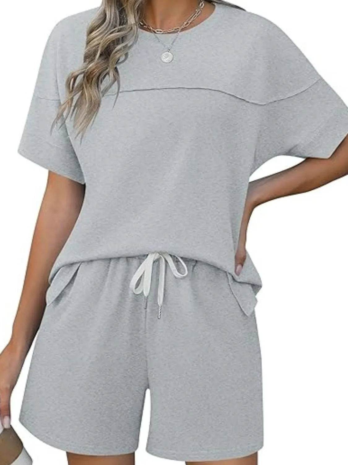 Sleek Round Neck Short Sleeve Top & Shorts Set - EBYNN
