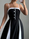 Decorative Button Contrast Maxi Cami Dress.