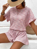 Heathered Round Neck Top and Shorts Set.