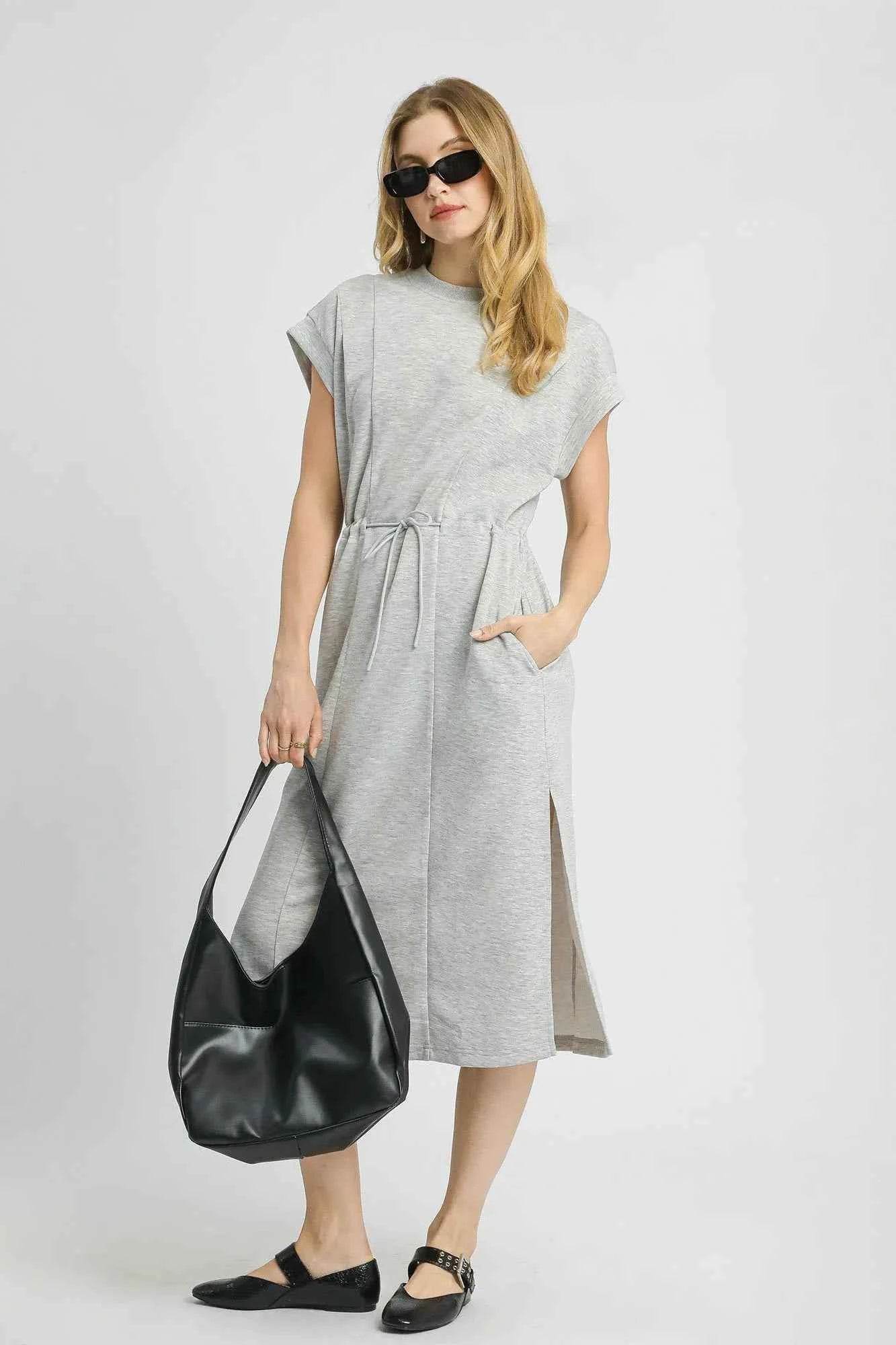 Umgee Side Slit Midi Tee Dress with Pockets.