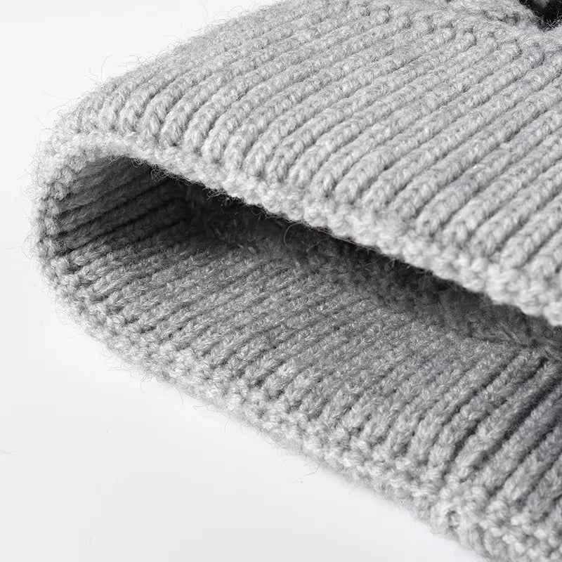 Striped Contrast Knit Hat with Pom-pom.