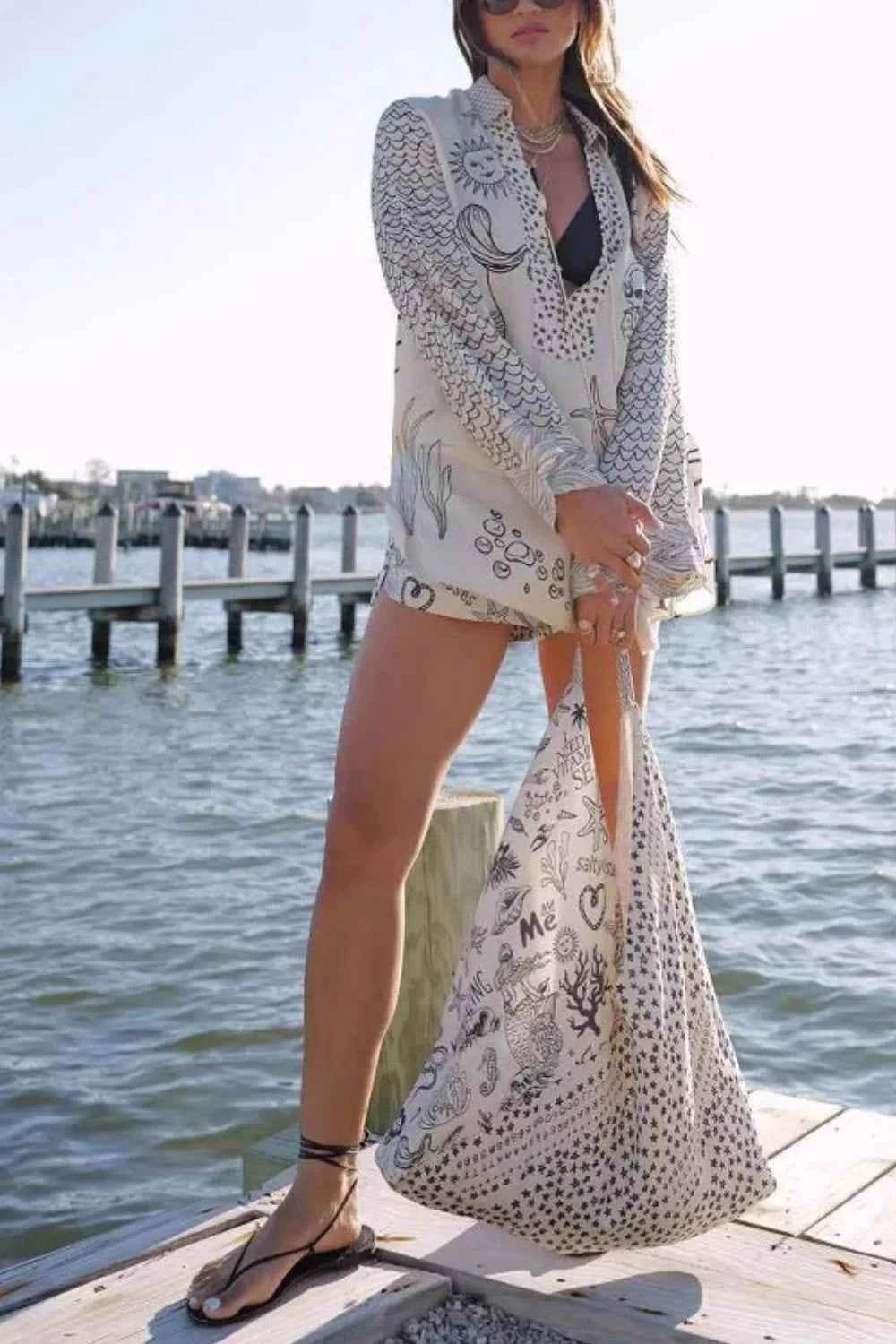 Nautical Print Two-Piece Top and Shorts Set - EBYNN