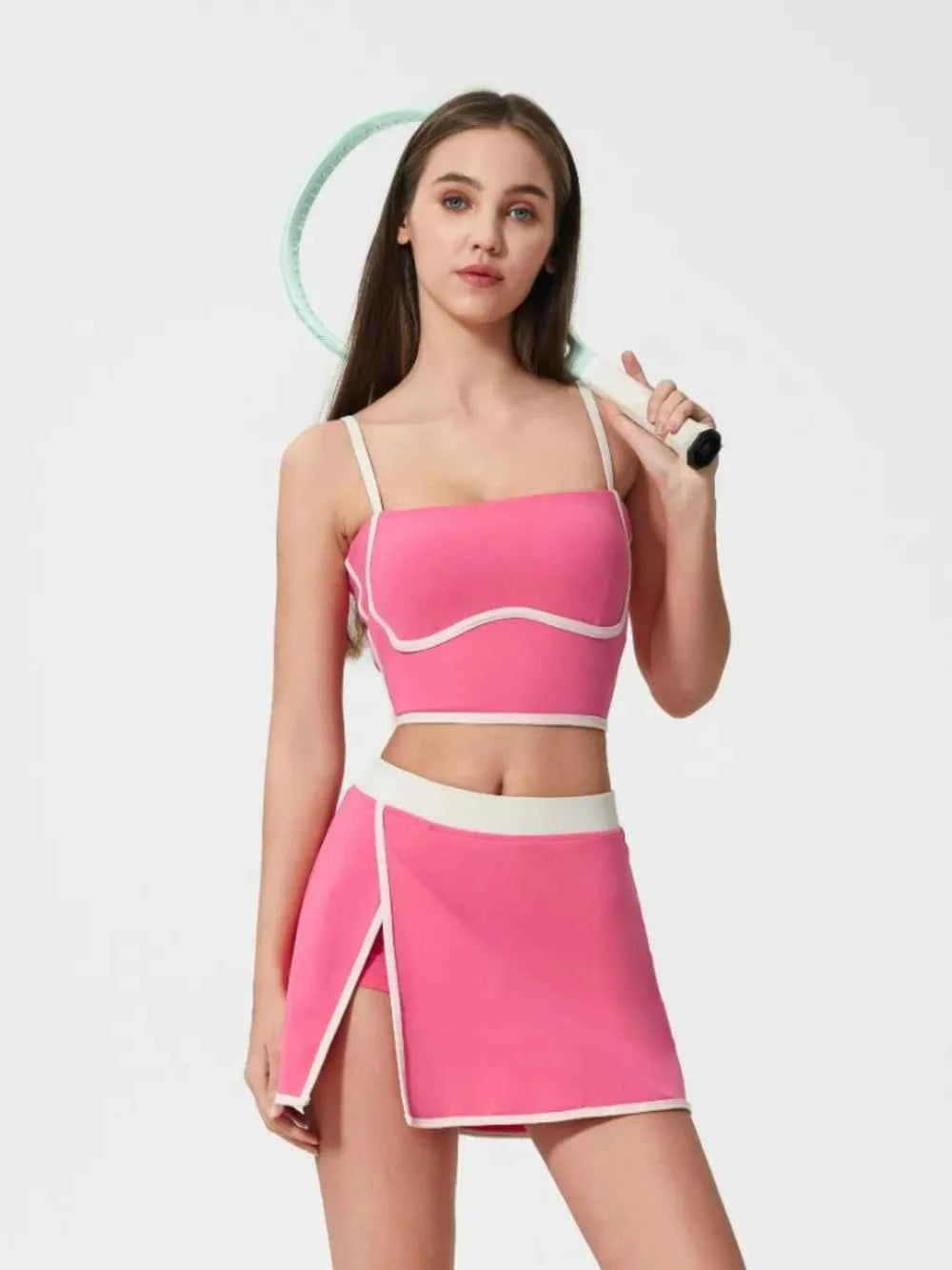 Millennia Contrast Trim Square Neck Active Cami with Detachable Pads.