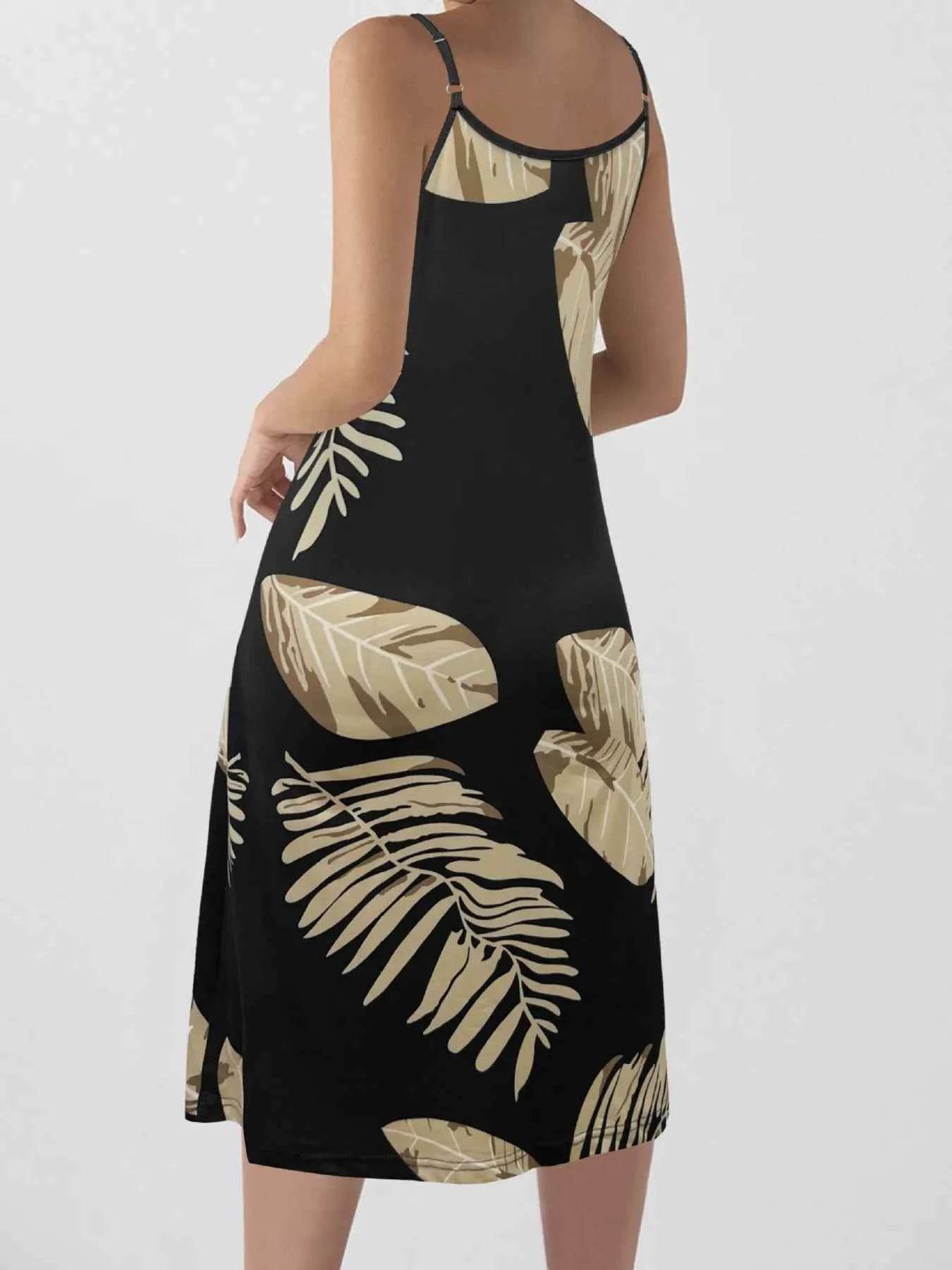 Tropical Leaf Print Halter Neck Mini Dress.