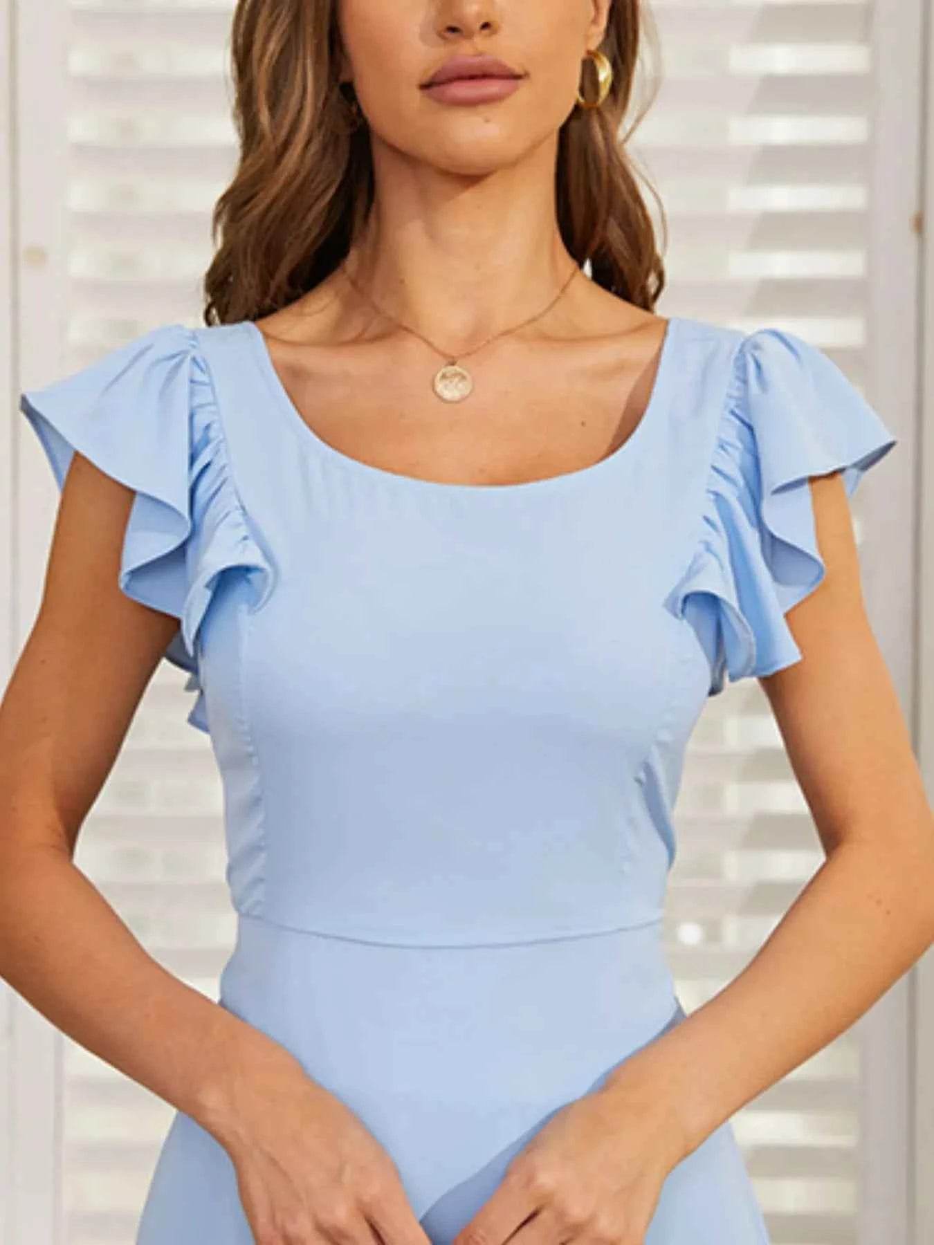 Flutter Sleeve Cutout Summer Midi Dress.