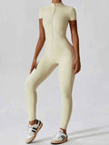Basic Bae Half Zip Short Sleeve Active Jumpsuit.