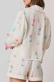Bow Printed Collared Neck Top & Drawstring Shorts Set.