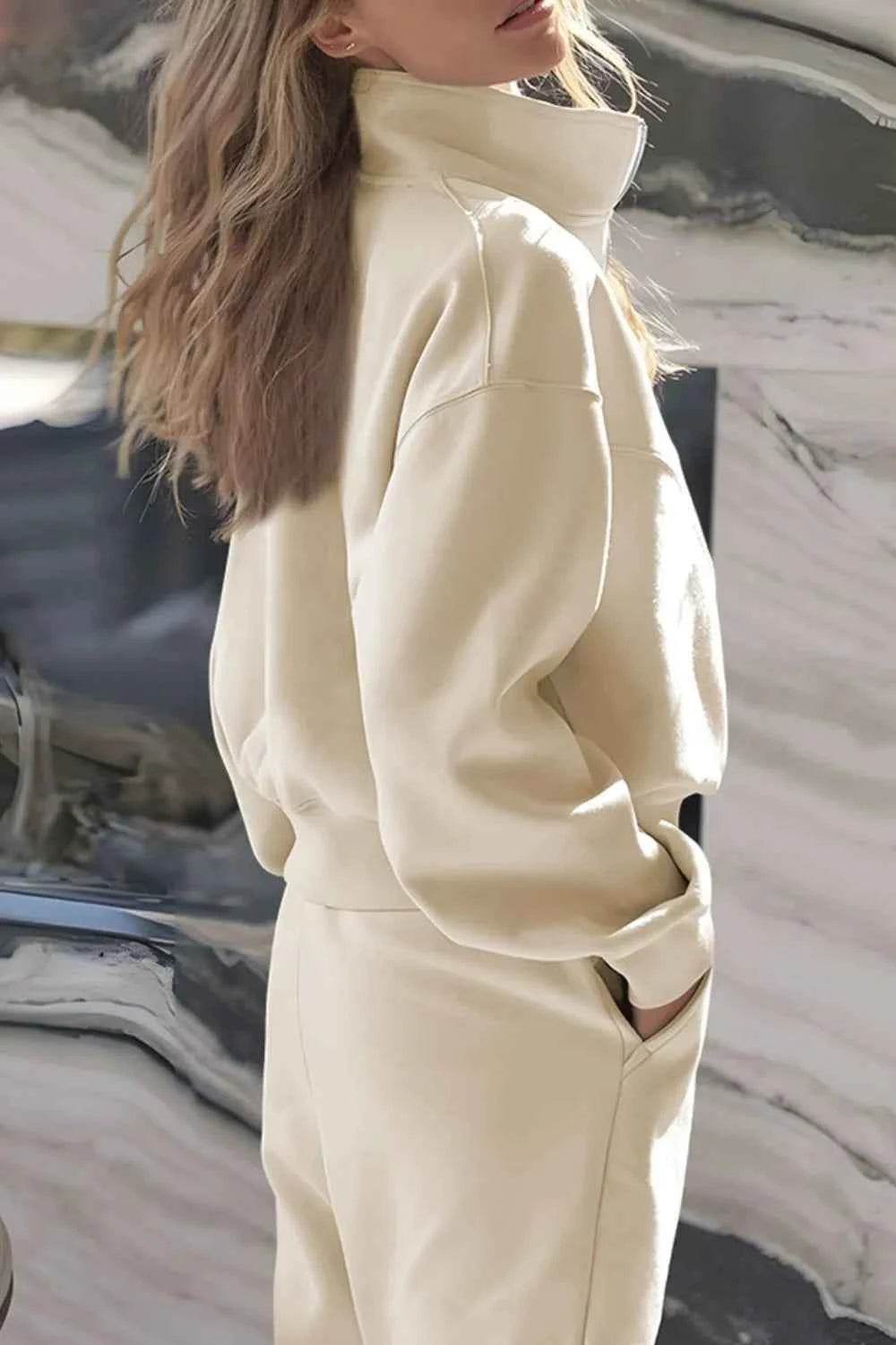 Half Zip Long Sleeve Top and Joggers Set - EBYNN