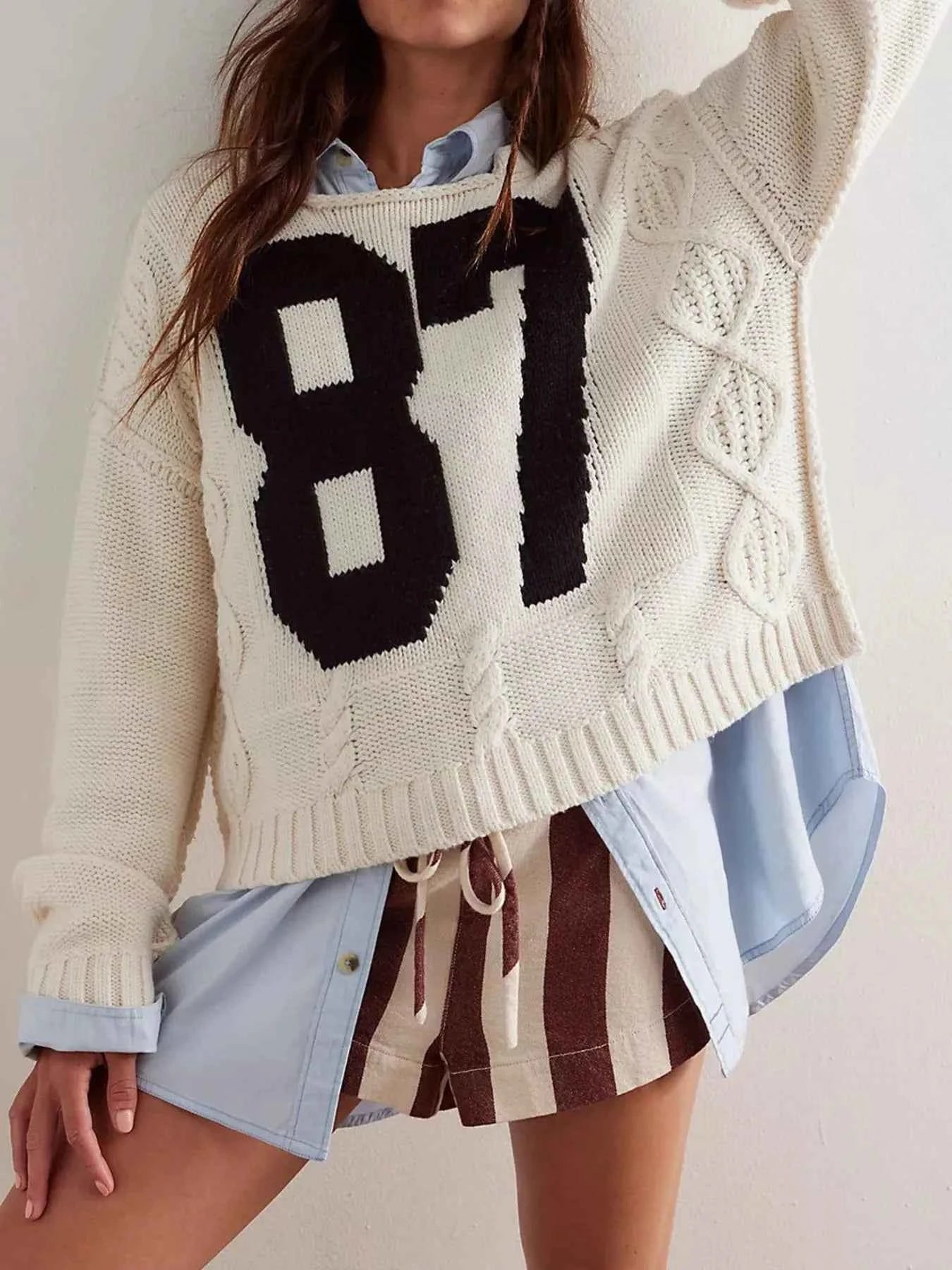 Number 81 Oversized Cable Knit Sweater.