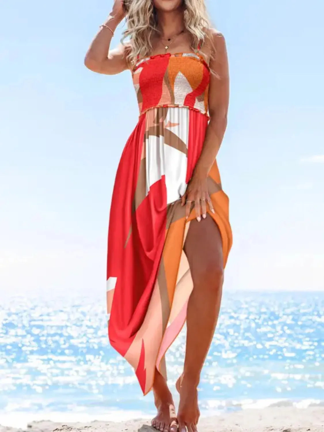 Printed Smocked Maxi Cami Dress.