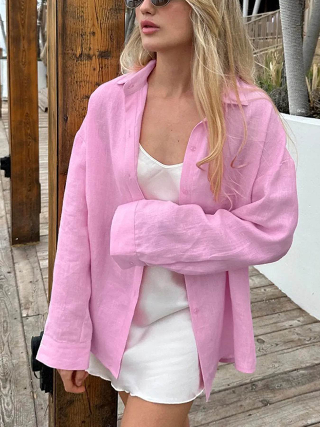 Casual Oversized Shirt - Button-Up Long Sleeve Style for Effortless Comfort - EBYNN