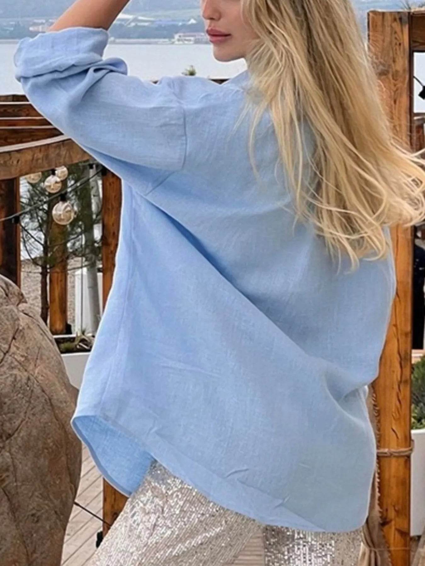 Casual Oversized Shirt - Button-Up Long Sleeve Style for Effortless Comfort - EBYNN