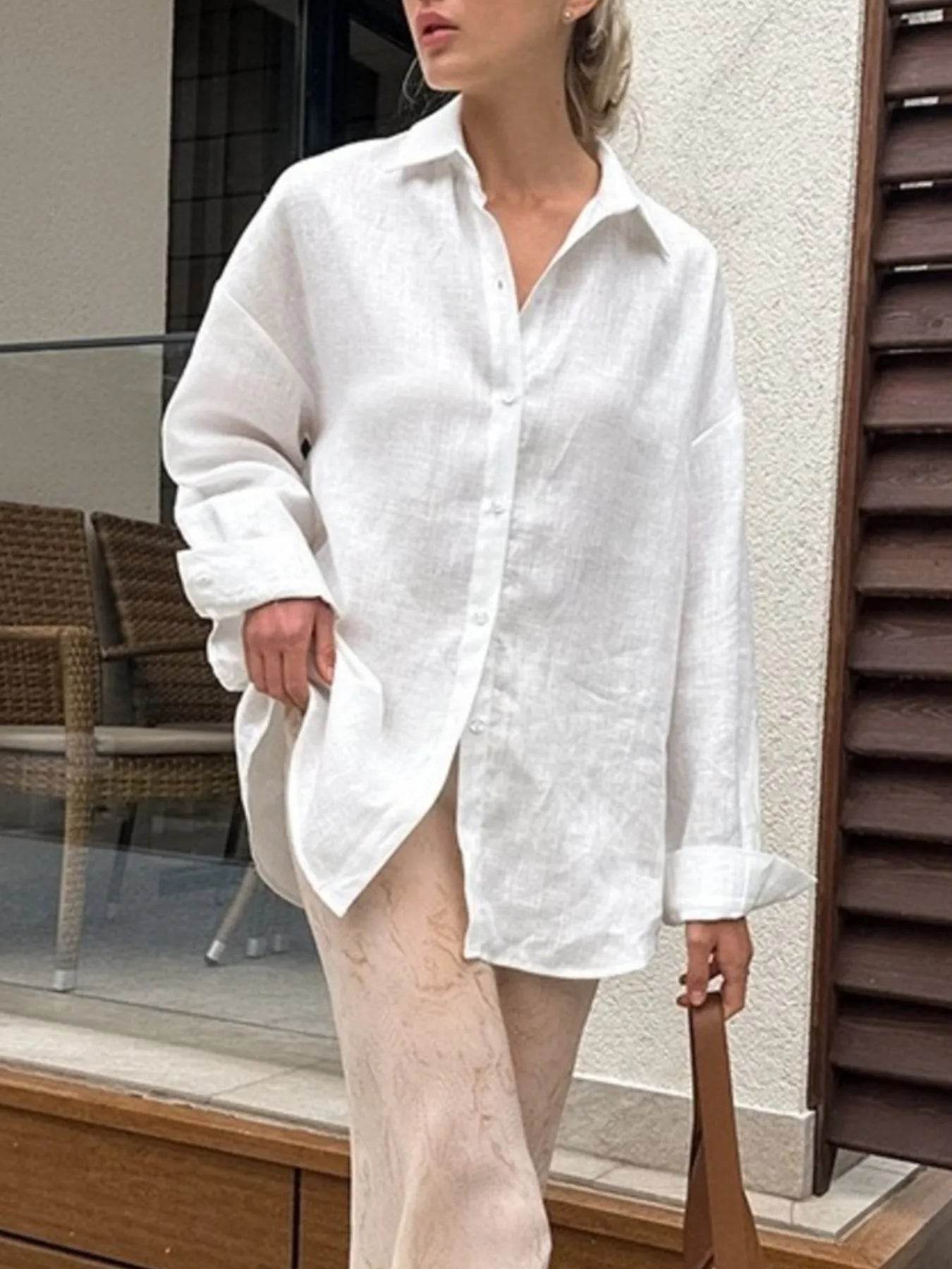 Casual Oversized Shirt - Button-Up Long Sleeve Style for Effortless Comfort - EBYNN