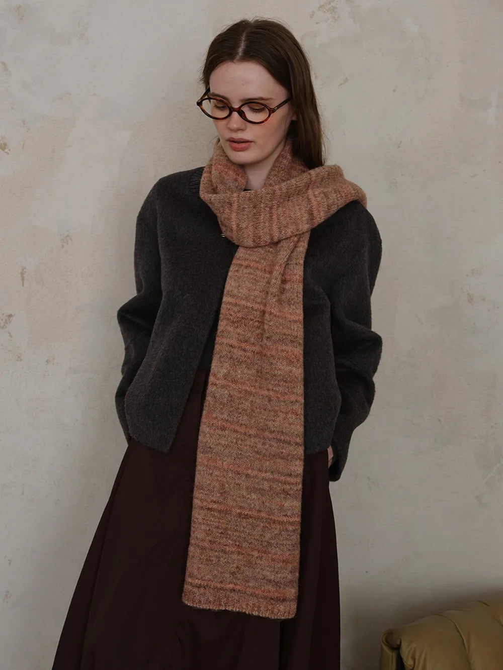 Striped Detail Knit Scarf.