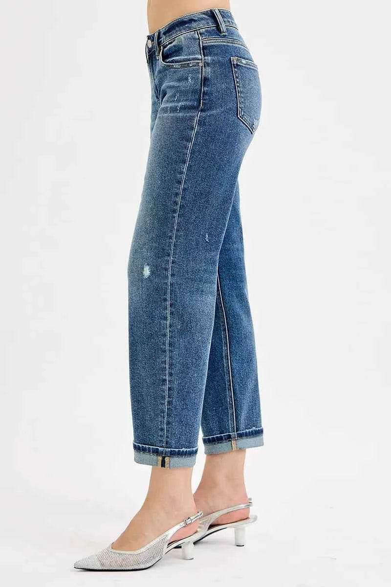 RISEN Plus Size Low Rise Crop Boyfriend Jeans.