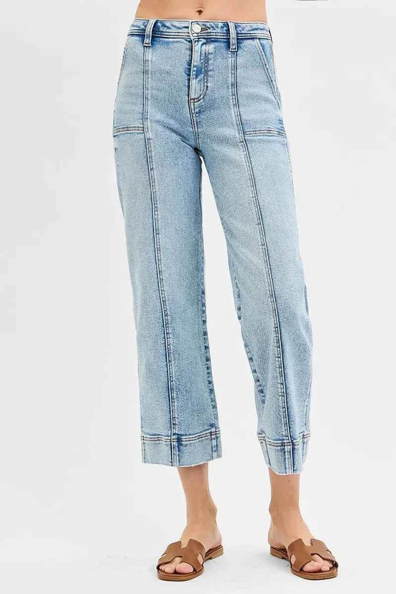 RISEN Plus Size High Rise Crop Wide Leg Jeans.