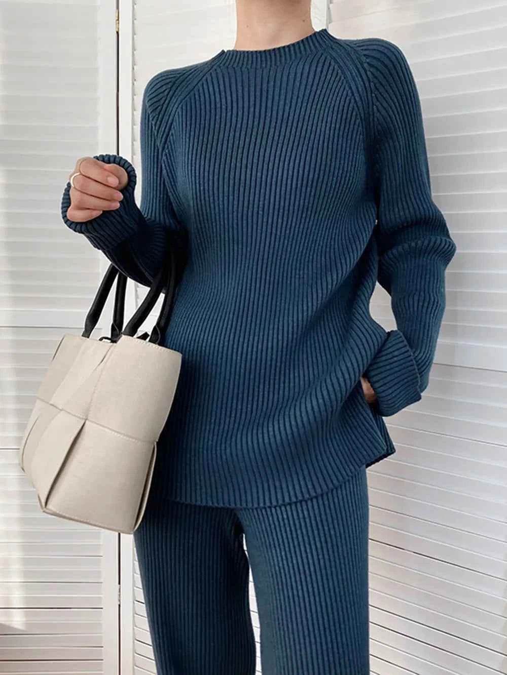 Mock Neck Raglan Sleeve Sweater Set - EBYNN