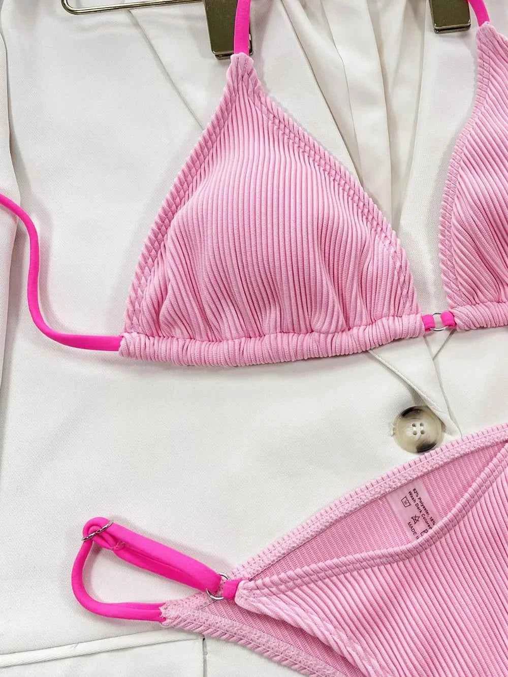 Ribbed Tie Back High Cut Bikini Set.