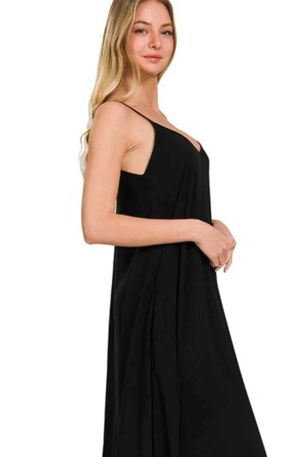 Zenana Woven Arc Hem Cami Dress with Pockets.