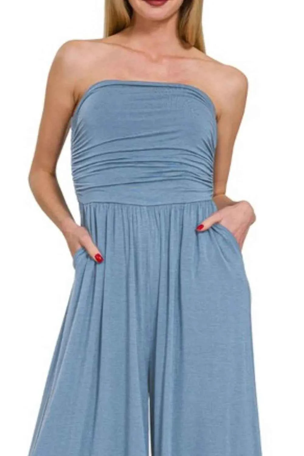 Zenana Double Layered Strapless Tube Top Jumpsuit.
