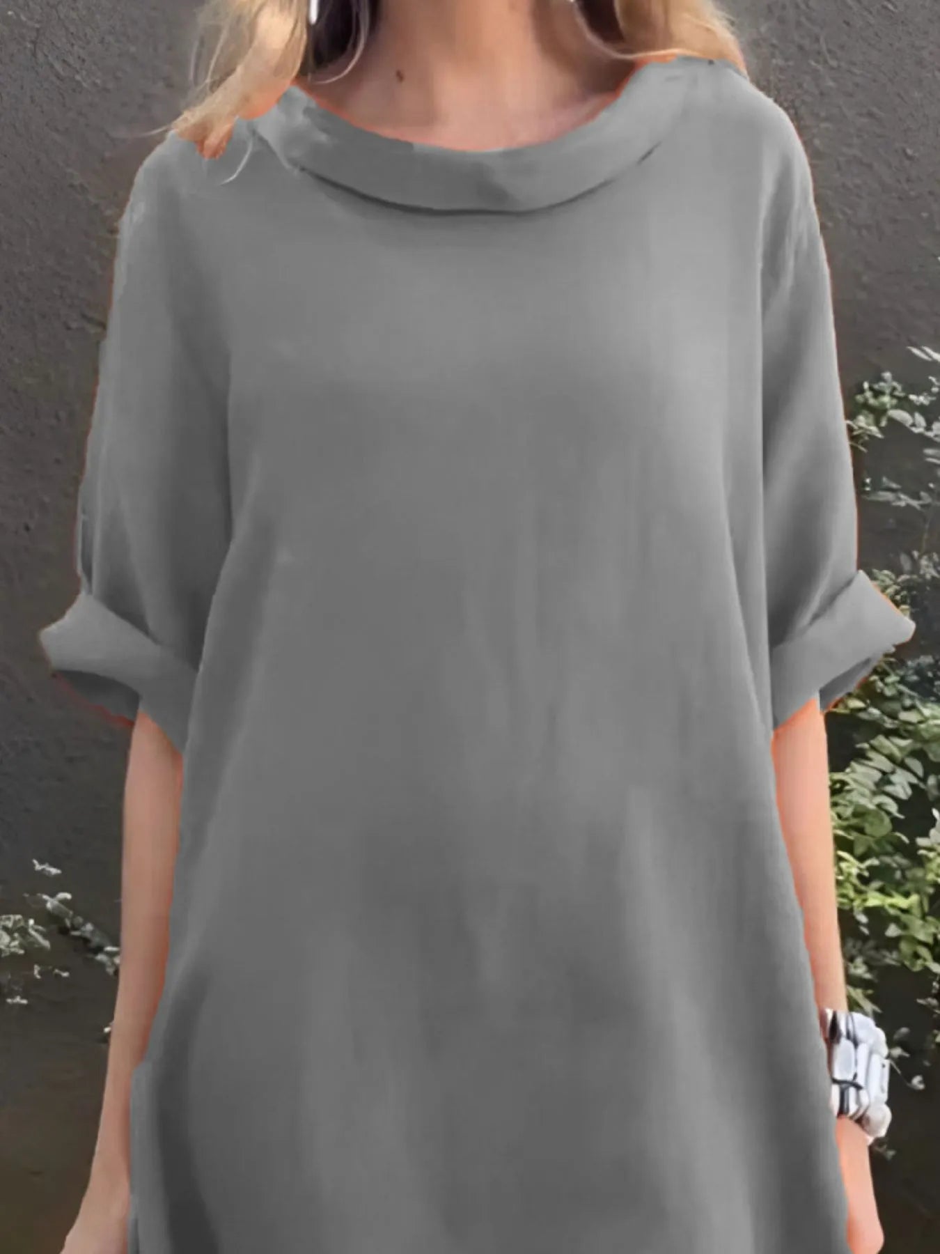 Plus Size Casual Loose Fit Round Neck Midi Dress.