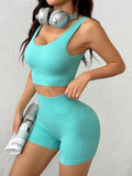 Scoop Neck Wide Strap Tank and Shorts Active Set.