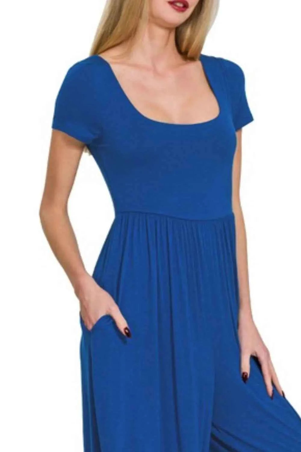 Zenana Double Layered Wide-Leg Jumpsuit with Pockets.
