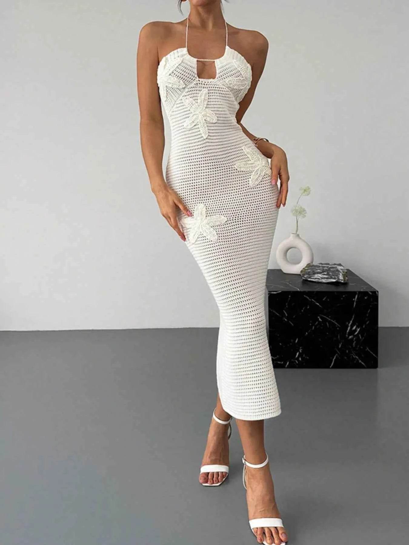 Crochet Backless Midi Knit Dress.