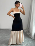 Two-Tone Spaghetti Strap Maxi Dress.