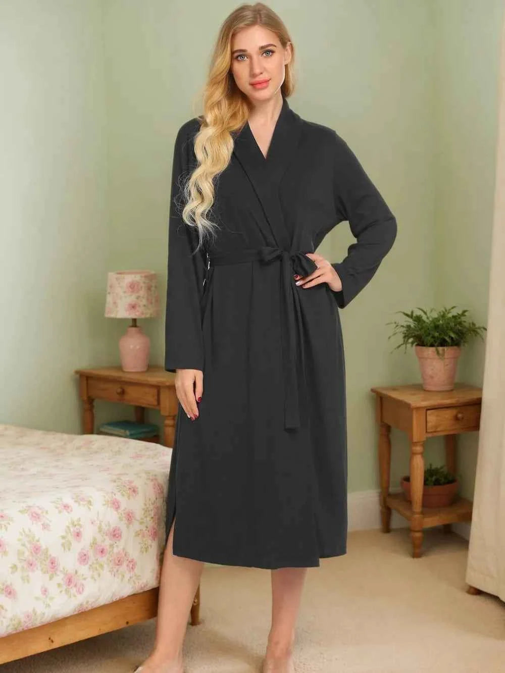 Tied Lounge Nightgown with Pockets.
