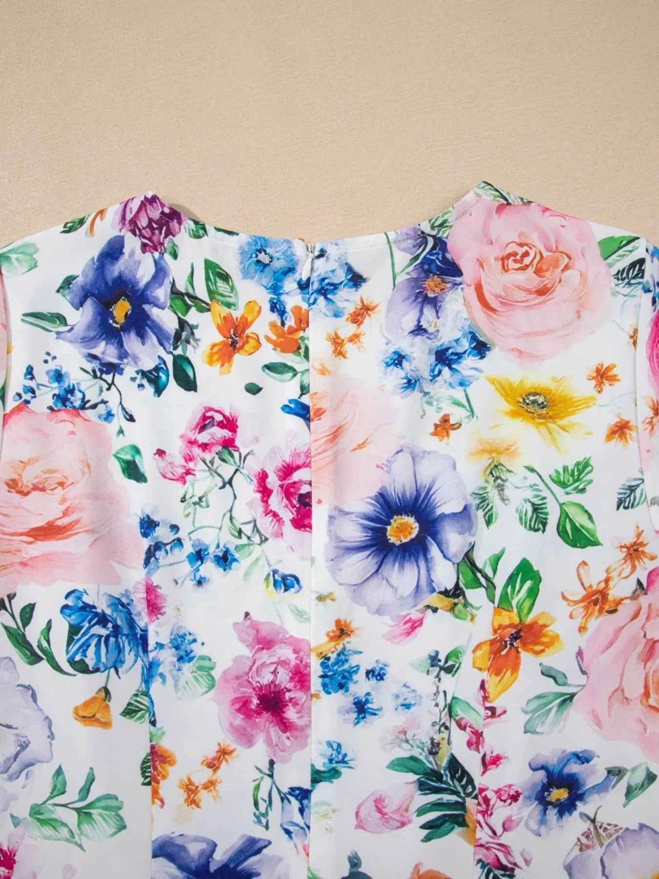 Floral Print Cap Sleeve Mini Dress.