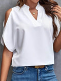 Cold Shoulder Blouse for Women - Stylish Notched Design - EBYNN