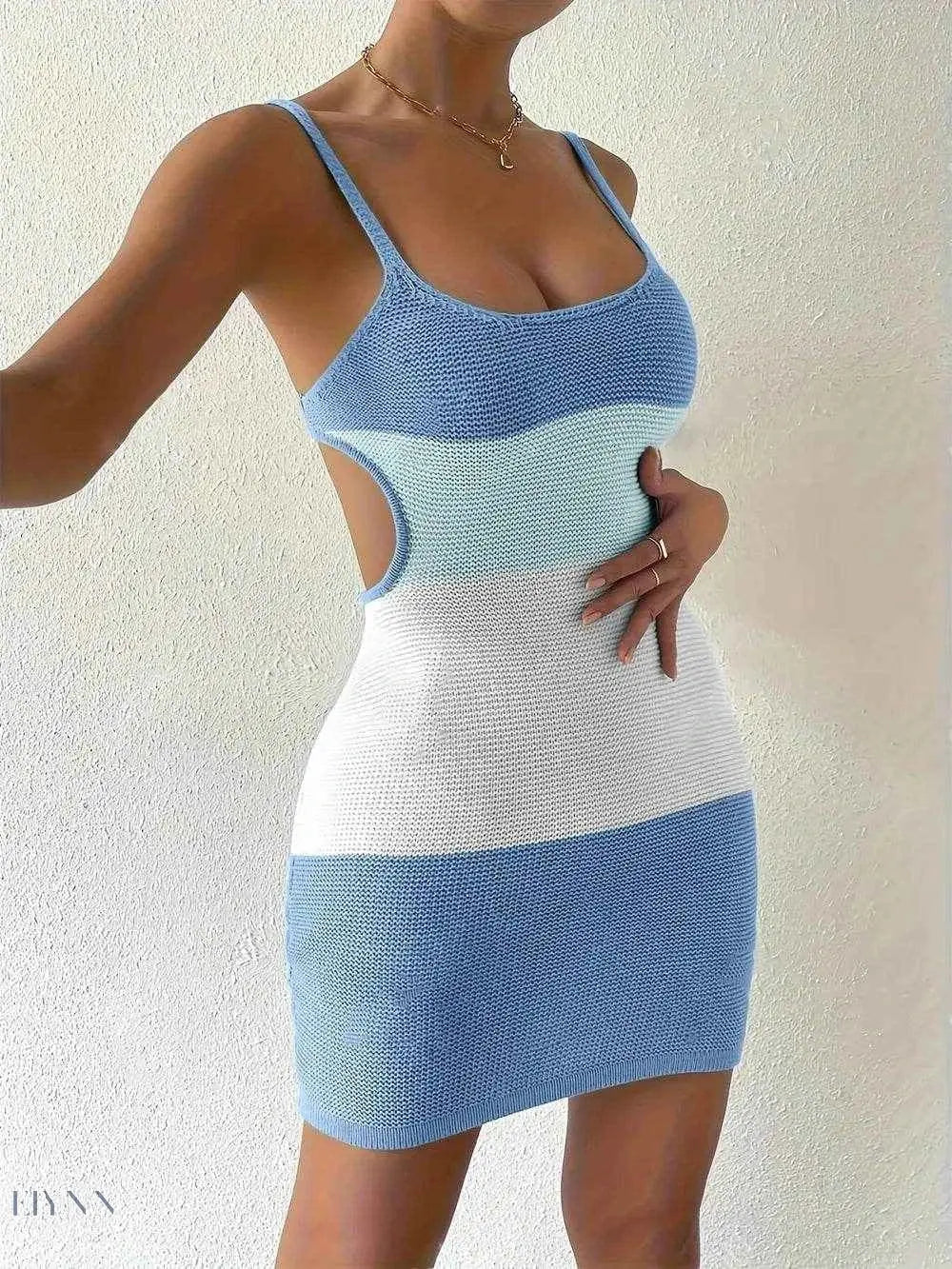 Color Block Cover Up Dress Sexy Knit Mini - EBYNN