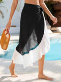 Contrast Swim Cover Up Skirt with Tie Detail for Stylish Beachwear - EBYNN